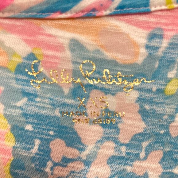 Lilly Pulitzer V-Neck Cotton Sleeveless Tank Top, XXS,‎ Pastel Tropical ALTERED - Picture 3 of 10